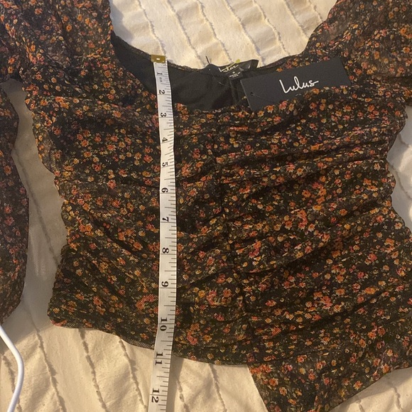 Lulus Trends with the Best Black Floral Print Ruched Mesh Crop Top size small - Picture 8 of 8